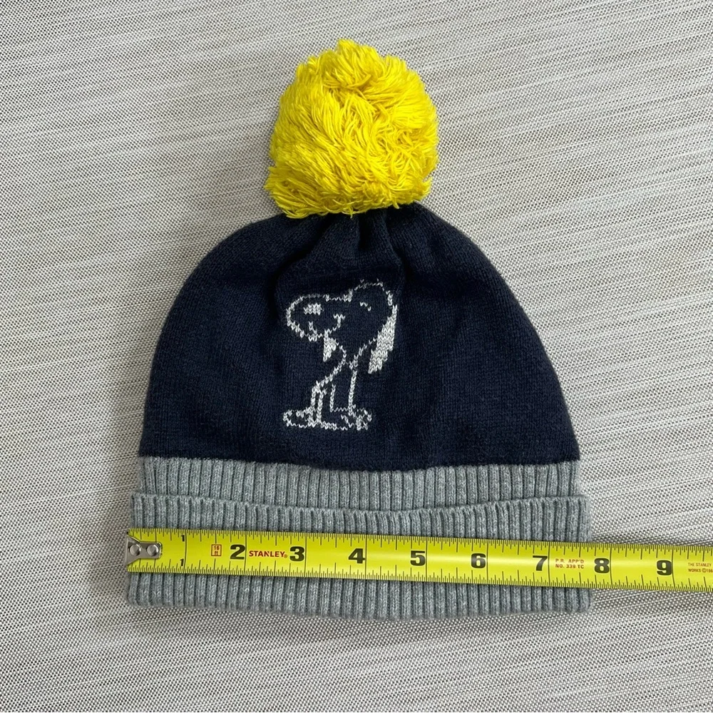 GAP x PEANUTS Navy and Gray Beanie with Yellow Pom Pom